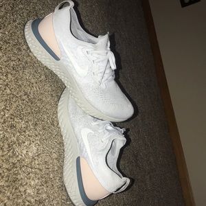 Epic react flyknits, blue, pink and a sliver grey